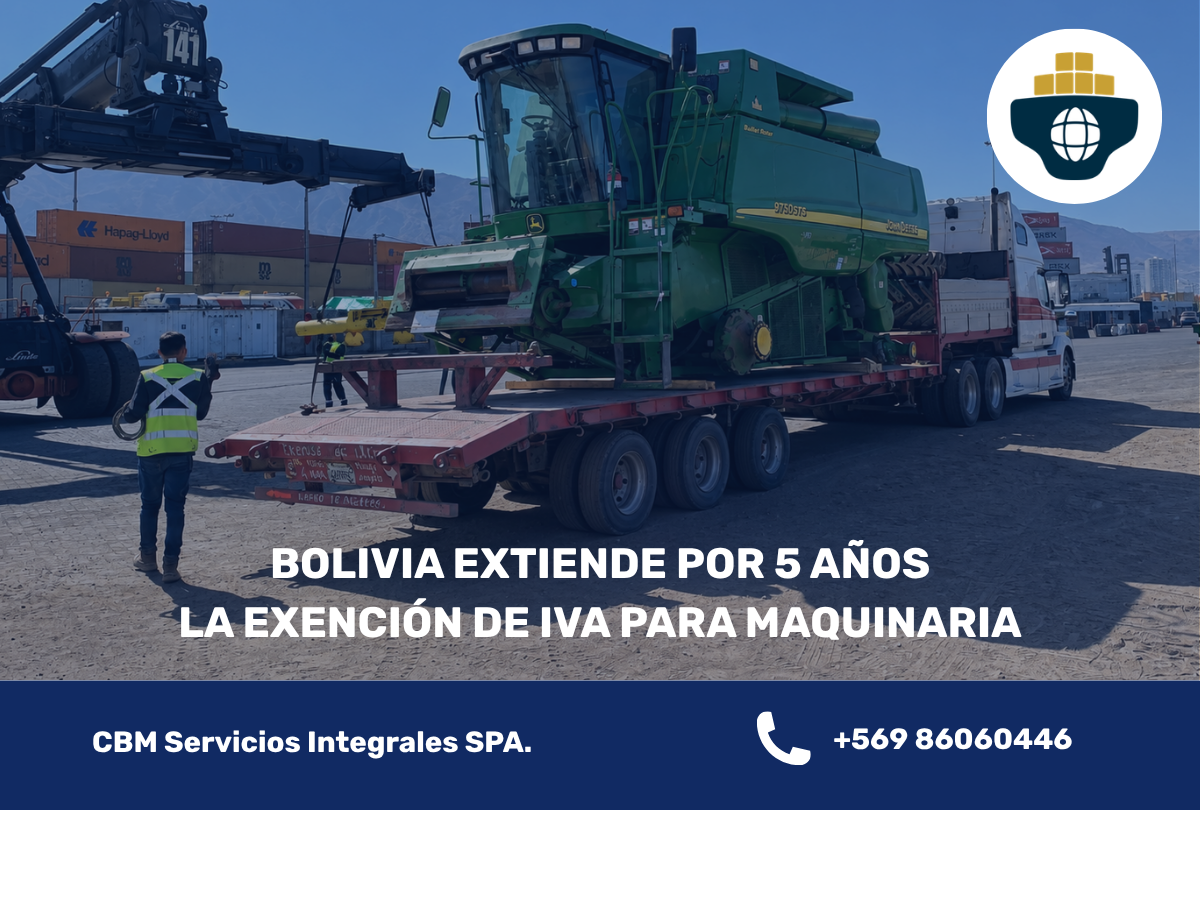 Bolivia extiende por 5 años la exención de IVA para maquinaria